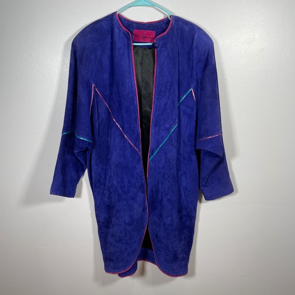 VTG Mary Hoffman Electric Blue Leather Coat Handmade Custom One of Kind - Picture 1 of 16